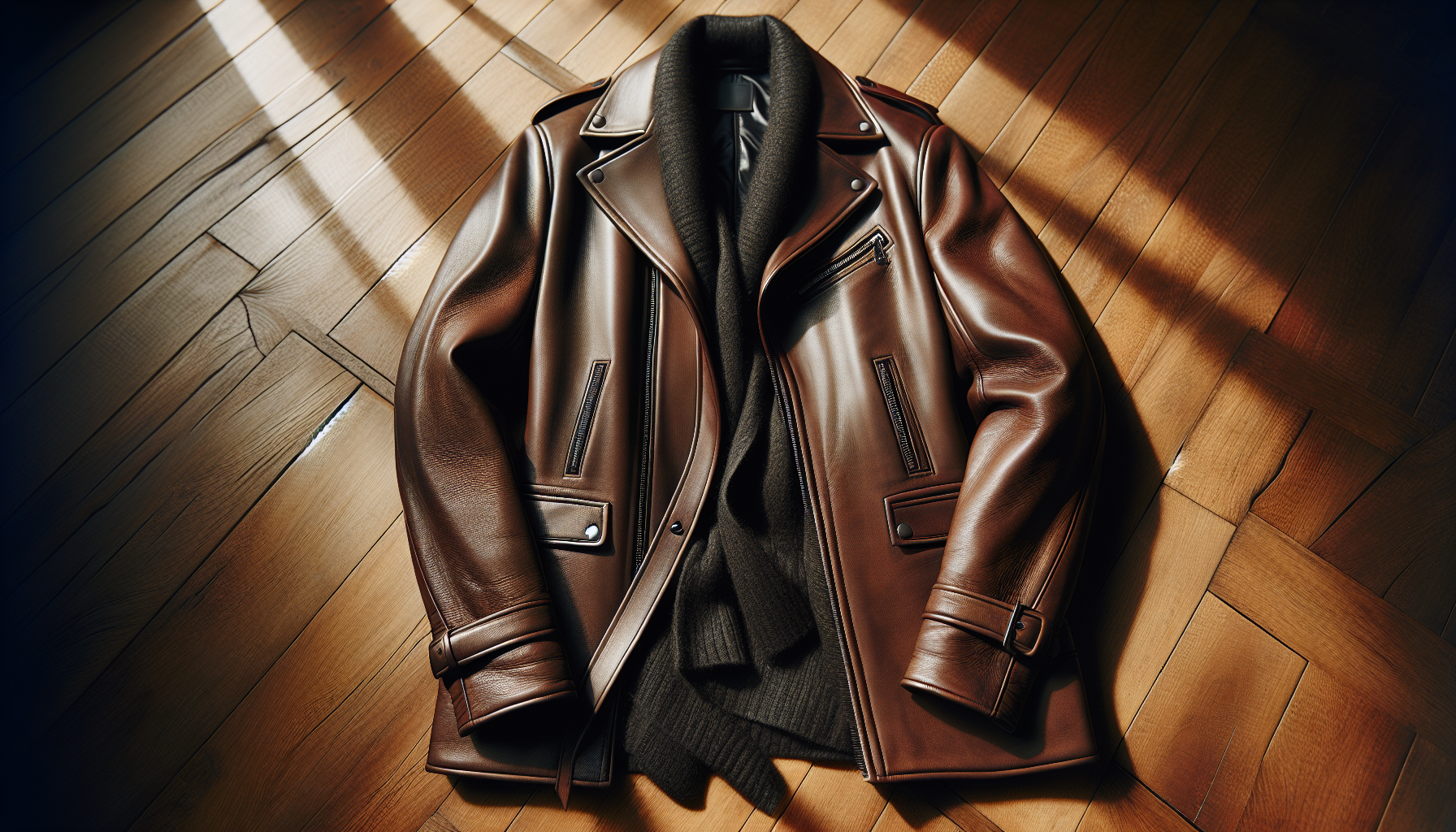 Skórzana kurtka na wieszaku w eleganckim wnętrzu