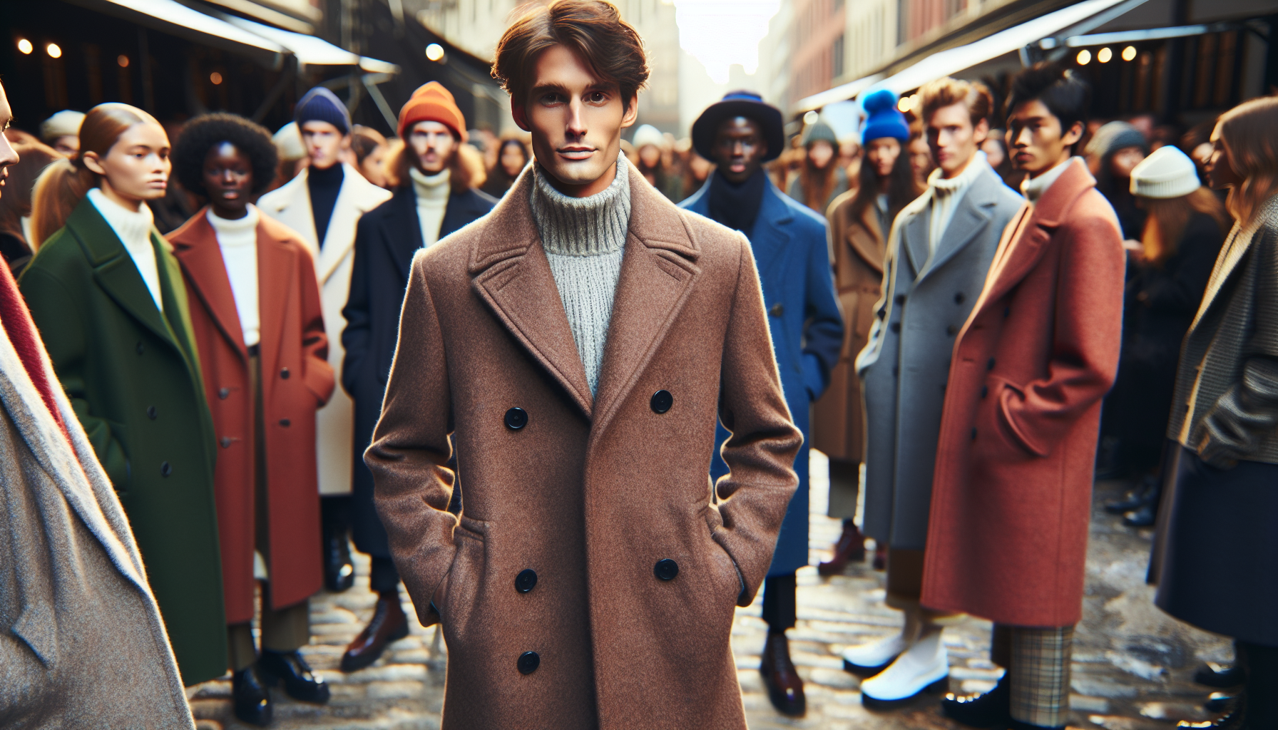 Stylowy płaszcz zimowy na wieszaku w eleganckim sklepie odzieżowym