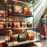 Stylowe torby w różnych kolorach na sklepowej półce, z naturalnym oświetleniem, przyciągające wzrok klientów.